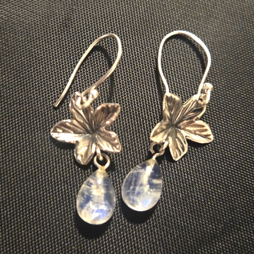 Moonstone and sterling silver blossom earrings